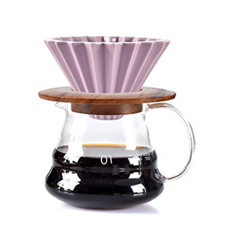 Purple - 550ML Pot Керамическая кофейная капельница V60 стиль 1-2 чашки кофе капельный фильтр чашка Перманентный залить над кофеварка с набором кофе инструменты - Цвет: Purple - 550ML Pot