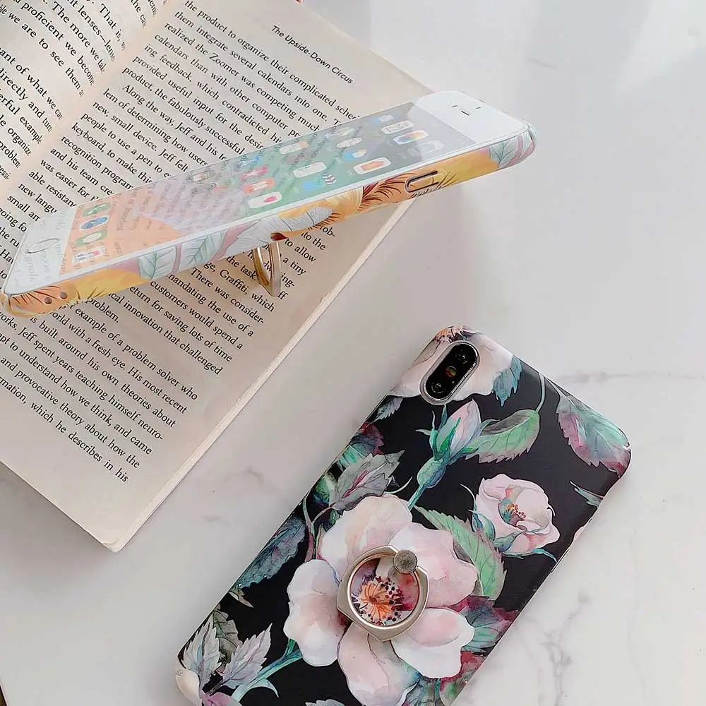 Boucho Matte Ring Grip Case For iphone XS MAX XR X Luxury Vintage flowers Floral Phone Cover iPhone 6 6s 7 8 Plus Cases |