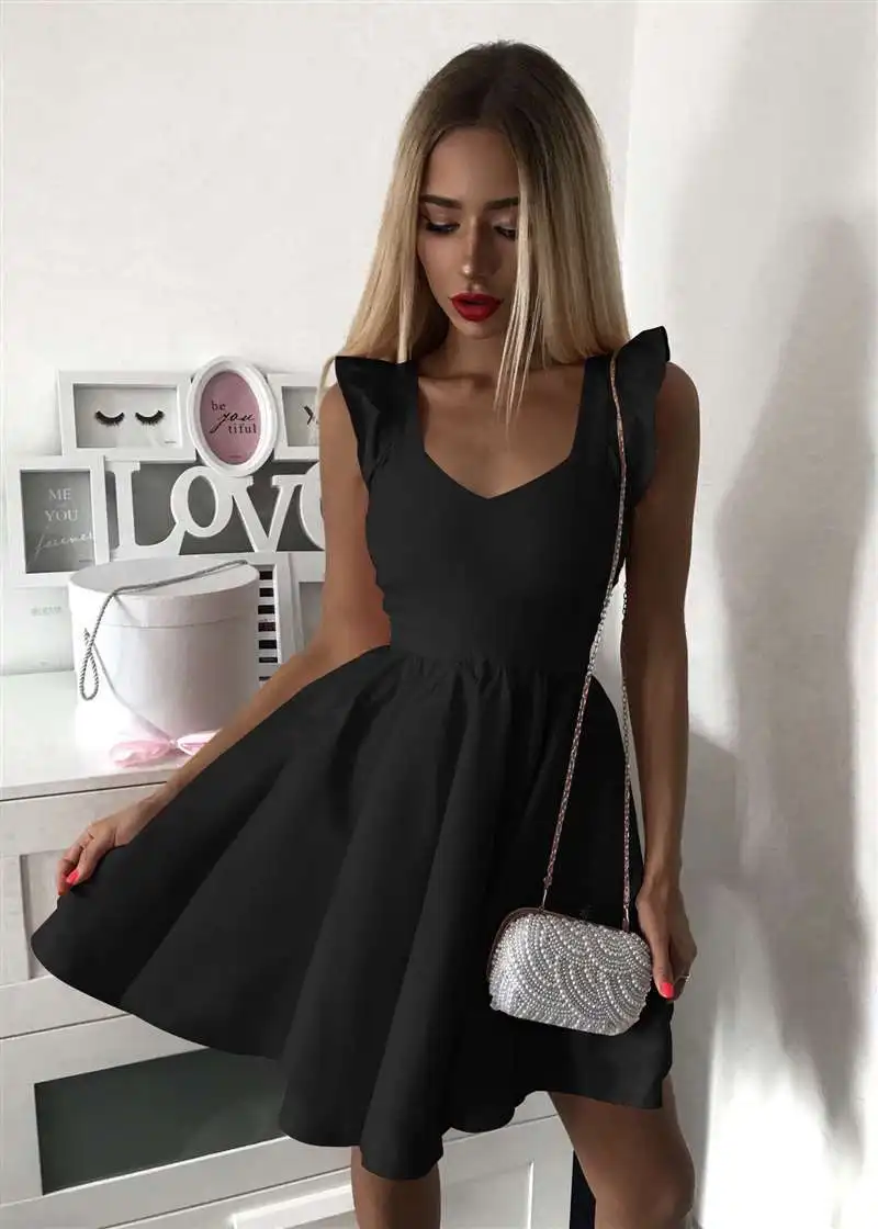 

Elegant Ruffles A-Line Women Dress Sweety Green 2019 Summer Evening Party Dresses Vintage Casual Sundress Sexy V Neck Vestidos