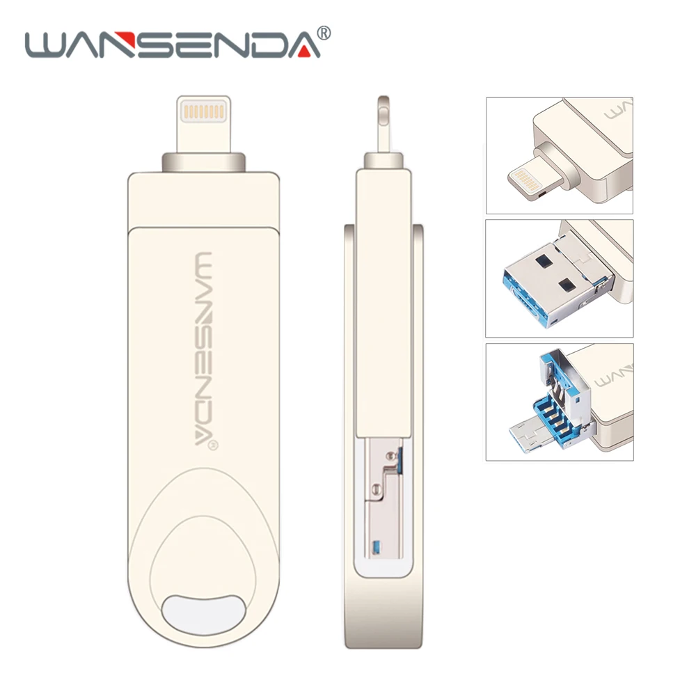 WANSENDA 3 в 1 флеш накопитель USB 0 OTG 128 Гб 64 ГБ 32 16 Pendrive для iPhone X 8 7 Plus мобильный ПК ручка