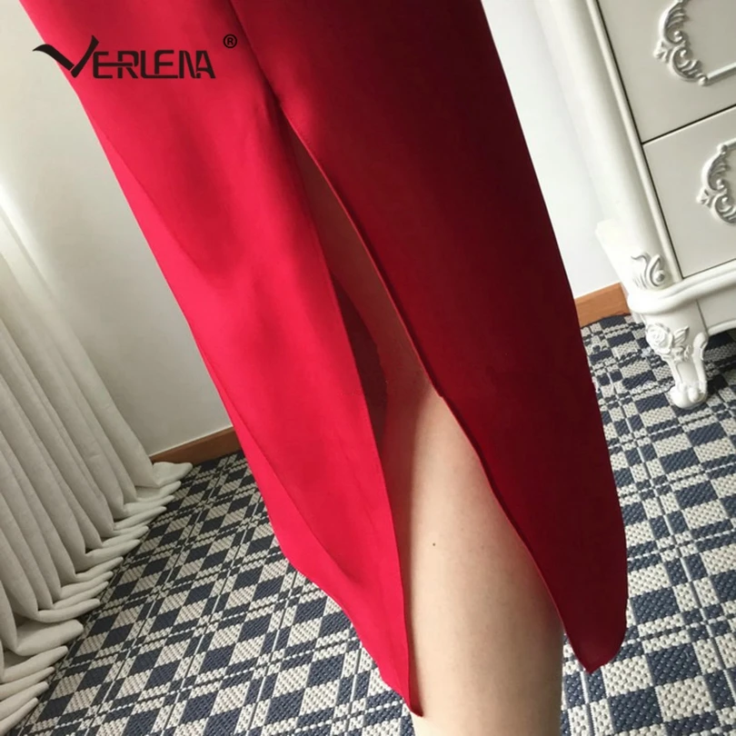 Женское платье с длинным рукавом Verlena красное 2 в 1 из 100% густого шелка о вырезом и