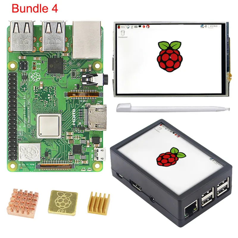 Raspberry Pi 3 Model B+ 3,5 дюймовый сенсорный ЖК-дисплей+ ABS чехол+ 32 ГБ sd-карта+ 3A адаптер питания+ радиаторы+ HDMI для RPI 3B Plus - Комплект: Комплект 4