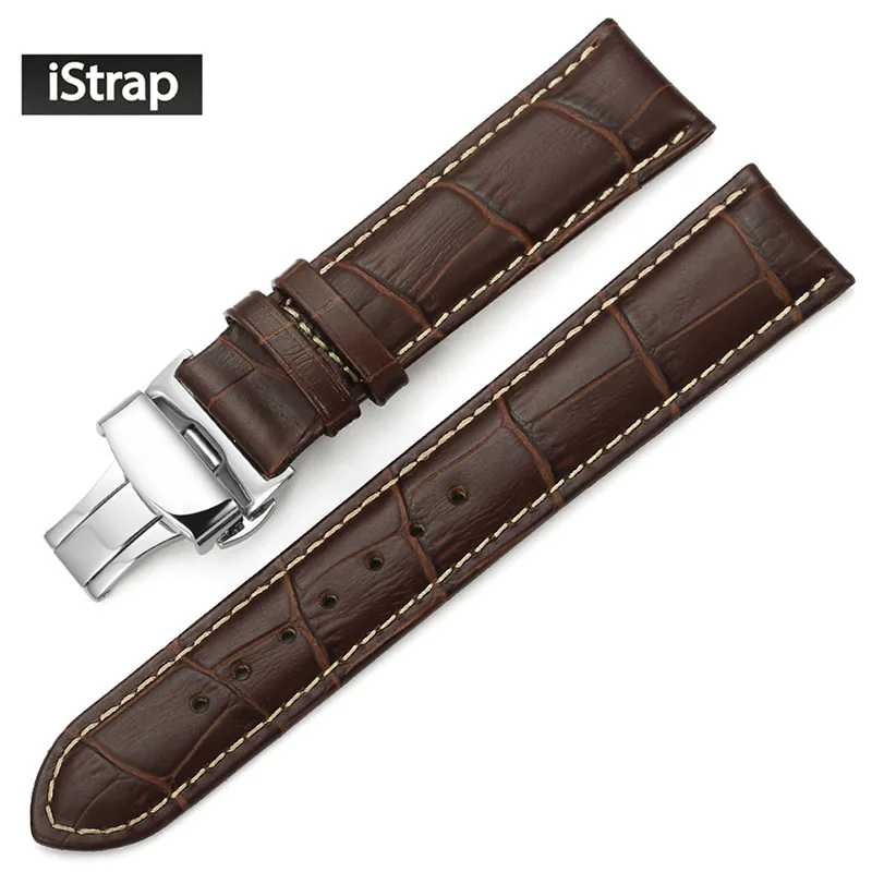 Ремешок для часов iStrap 18 мм, 19 мм, 20 мм, 21 мм, 22 мм, 24 мм, черный, коричневый, натуральная кожа, ремешок для часов с серебряной пряжкой для Tissot - Цвет ремешка: Brown with tan