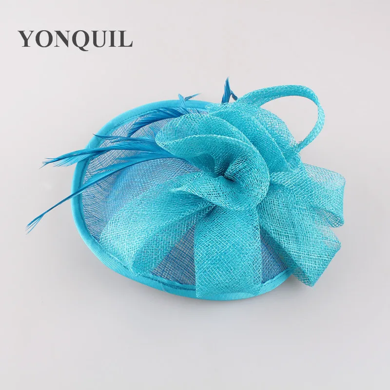Navy Cocktail Hat Sinamay Base And Trim With Feather Flower Adorned Fashion Party Accasion Hair Accessories Church Headband | Аксессуары