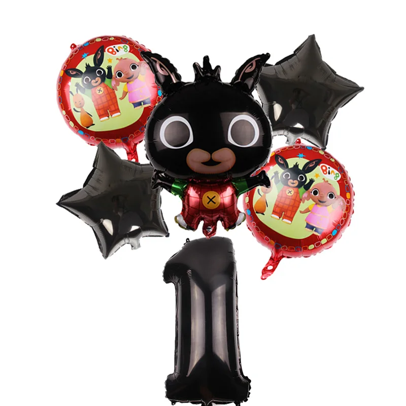 black 6 шт./лот 73*50 см мультфильм Bing Bunny 32 дюймов номер фольги воздушный шар кролик шары День рождения украшения Детские шары globos - Цвет: black
