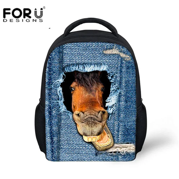 FORUDESIGNS/милые детские школьные рюкзаки синие джинсовые 3D Crazy Horse/мопса печать студентов девочек мальчиков плеча рюкзак сумки - Цвет: CC3618F