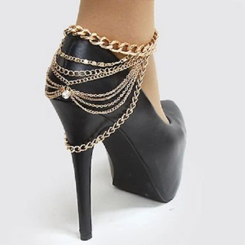 2018 женская обувь на каблуке бижутерия для ног браслет лодыжке горный хрусталь