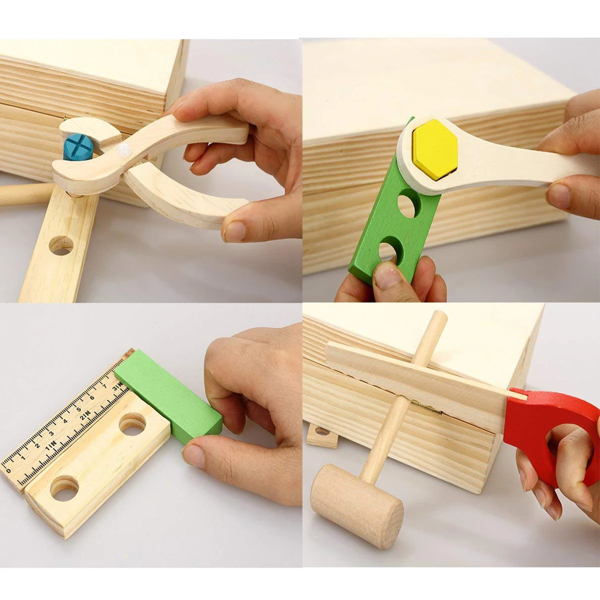 

Wooden Tool Toys Pretend Play Tool box Accessories Set Educational Construction Toys Kids