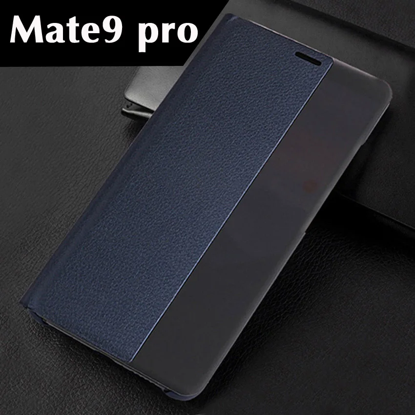 Откидной кожаный чехол для телефона huawei mate 9 Pro Smart Touch View чехол для huawei mate 9 Pro mate 9pro роскошный противоударный чехол s - Цвет: Dark blue mate 9 pro