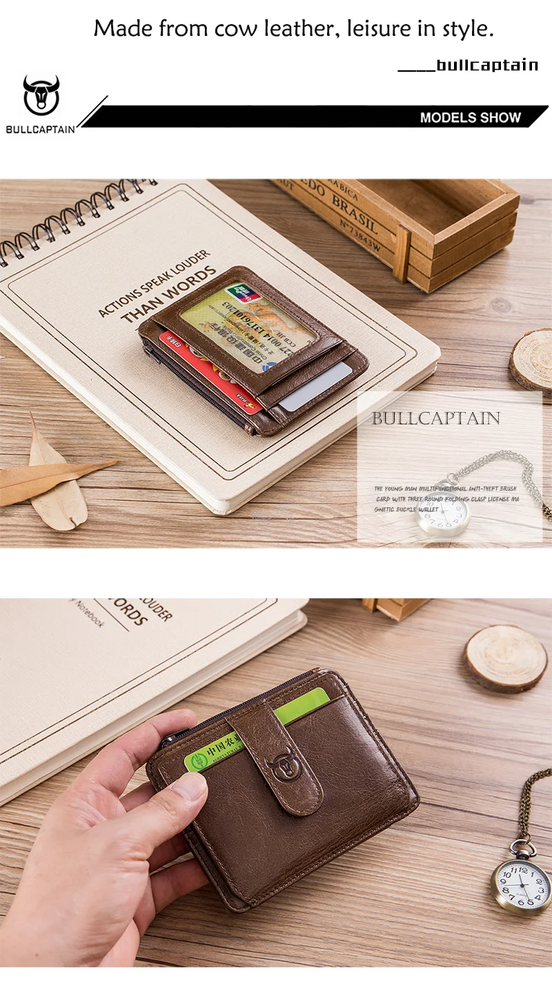 BULLCAPTAIN, натуральная кожа, RFID Блокировка, на молнии, держатель для карт, кредитная корзина, кошелек, мини тонкий кошелек, для карт и id, держатели для мужчин, бизнес