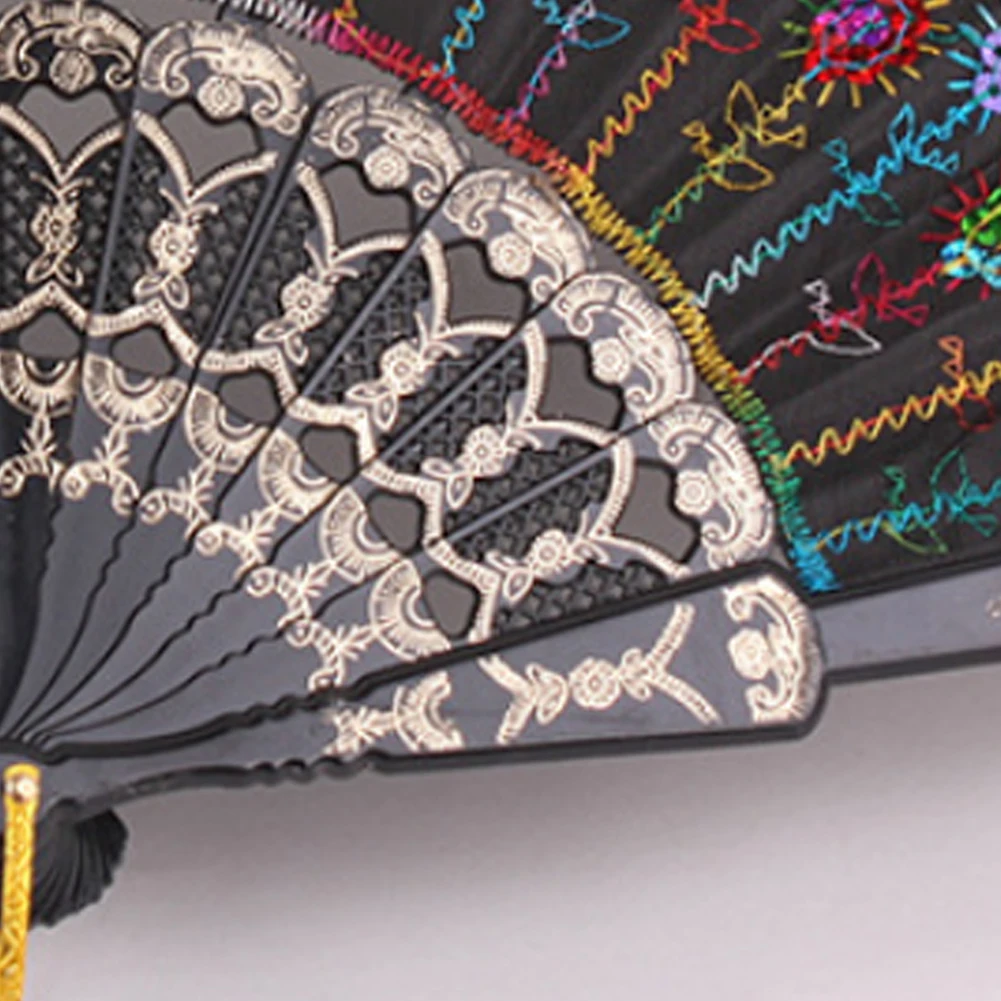 Павлин узор вентилятор Винтаж Стиль Вышитые веер с пайетками изысканный блеск