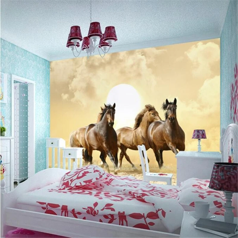 beibehang papel de parede 3D photo wallpaper 3d perspective galloping horse hotel bedroom living room painting mural wall paper |