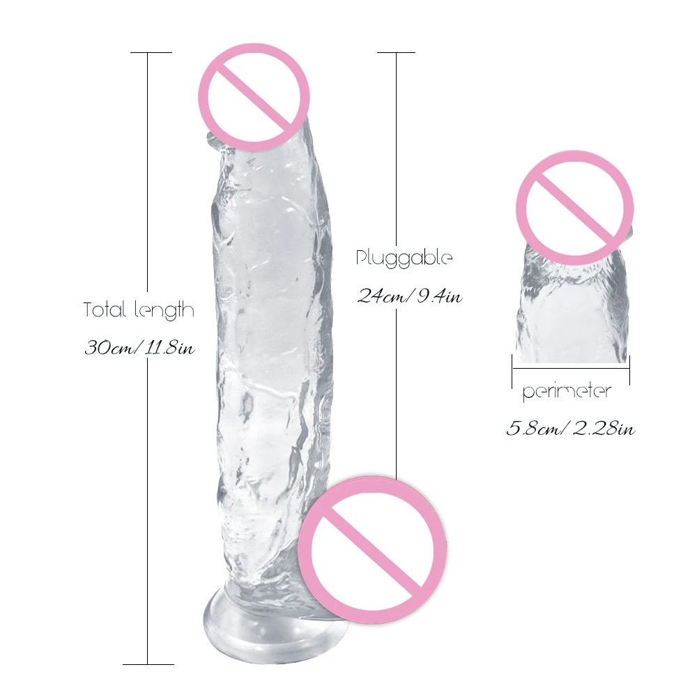 Прозрачный 12 дюймов реалистичный огромный фаллоимитатор для женщин с присоской