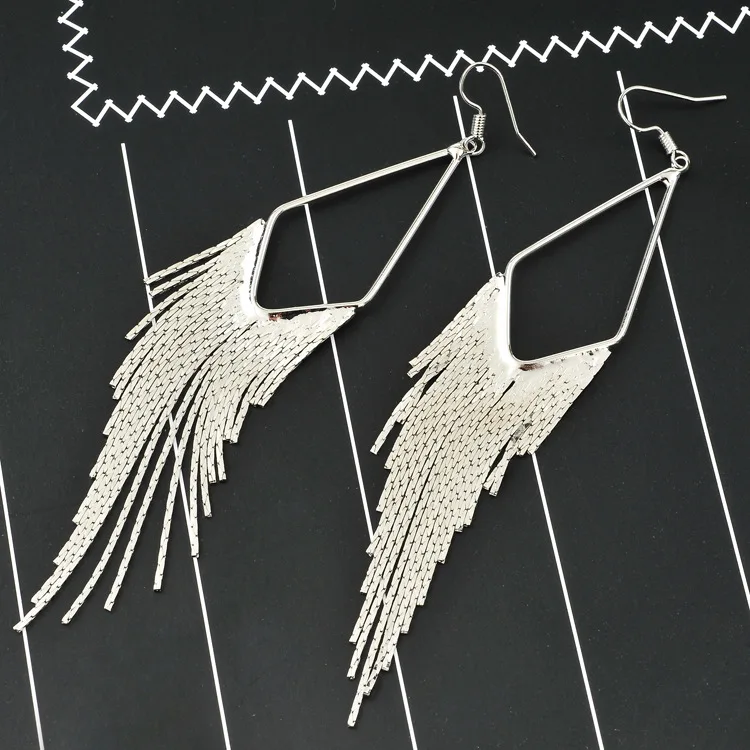 

Vintage Geometric Triangle Tassel Long Earrings For Women Fashion Statement Elegant Earring Jewelry Bijoux