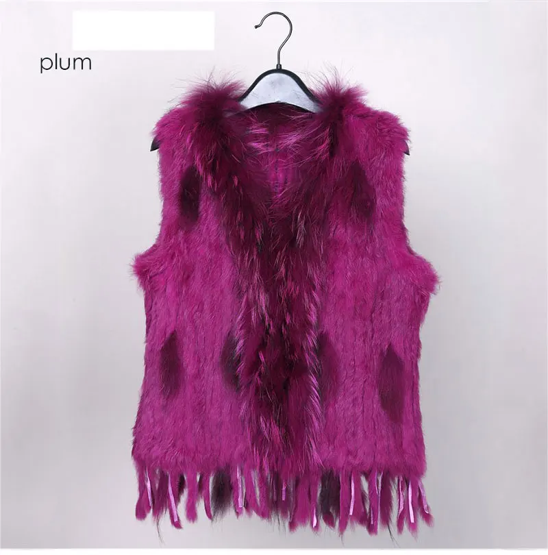 Новые цвета, женский жилет из натурального кроличьего меха, пальто с кисточками и воротником из меха енота,, Прямая поставка VR032