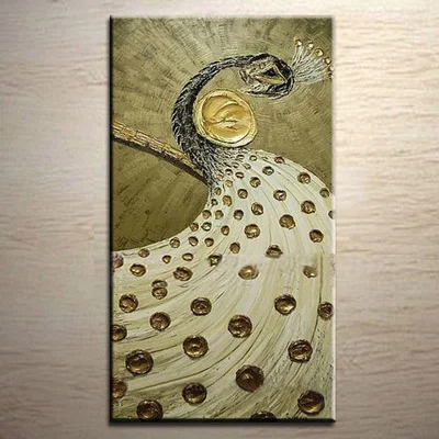 100% Hand painted thick paint knife Oil Painting golden peacock on canvas Home Decor wall art for living room No frame A294 | Дом и сад