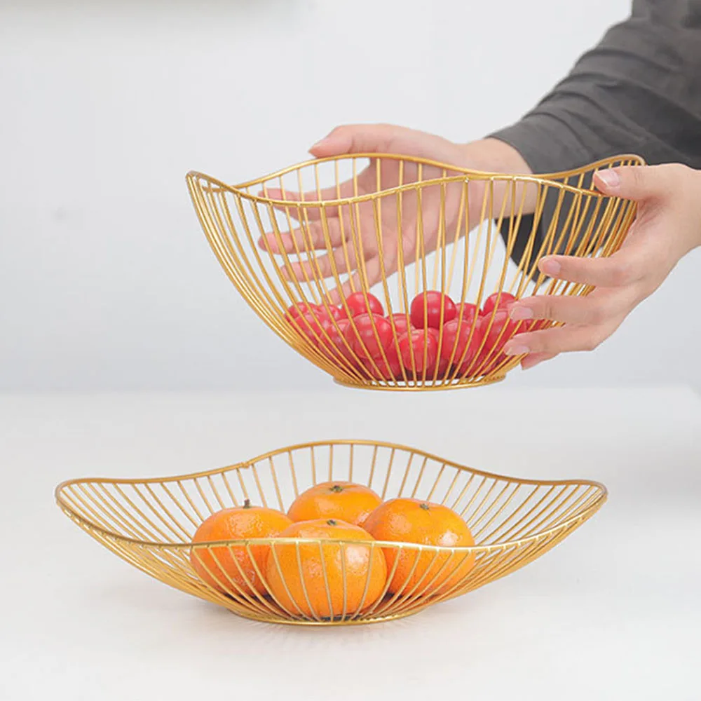 

Ruffle Rim Metal Storage Basket Scandinavian Golden Fruit Bread Iron Basket Simple Desktop Sundries Organizer Basket