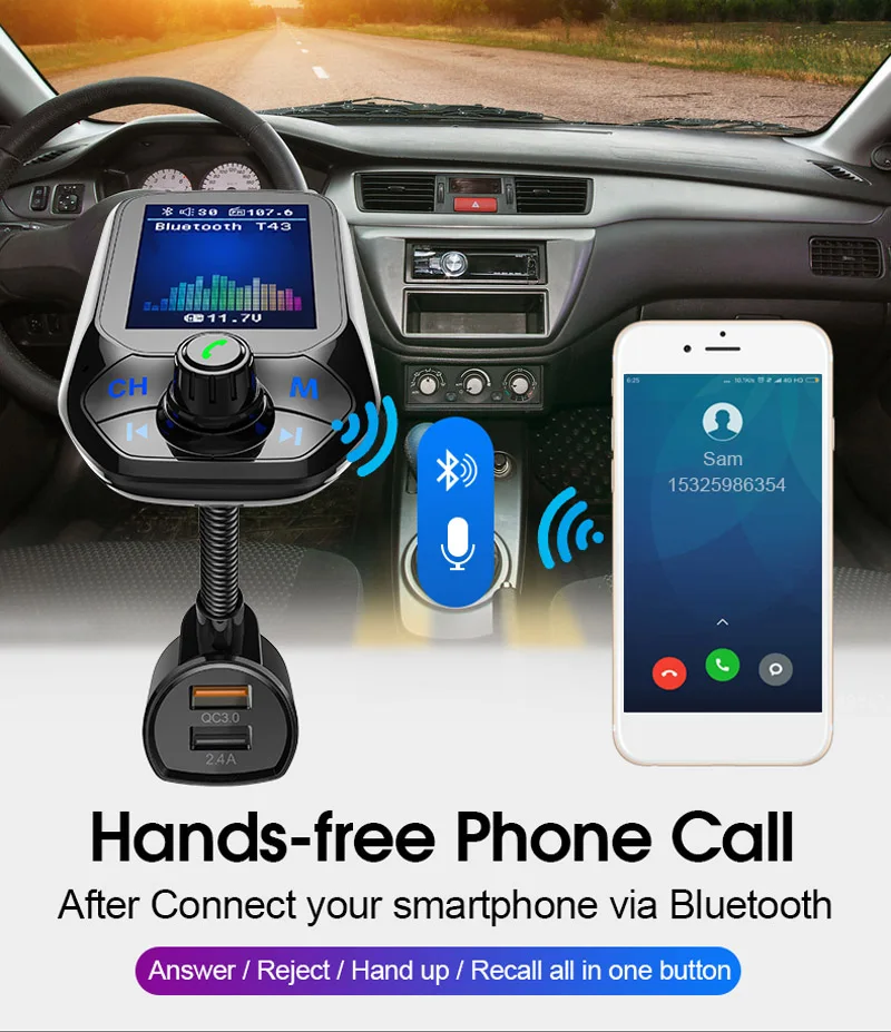 JaJaBor fm-передатчик модулятор Bluetooth автомобильный комплект громкой связи AUX аудио беспроводной стерео A2DP автомобильный mp3-плеер Быстрая зарядка QC3.0