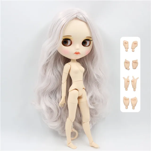 Ледяная фабрика blyth кукла BL1003/1327 серый микс розовые волосы, новое матовое лицо с бровями Карвен губы, белая кожа суставное тело 30 см 1/6 - Цвет: doll with hands B