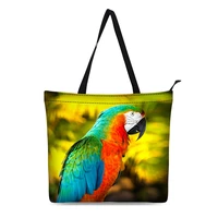 canvas shopping bag personalized tote bags shoulder bag digital animal parrot design black grocery bag cotton handbag black