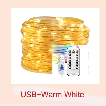 USB Warm White 10 м 100 шт светодиодный канат трубка на троссе огни дистанционного вспышки Фея гирлянда водонепроницаемый Рождество Свадебные Декорации на улице - Испускаемый цвет: USB Warm White
