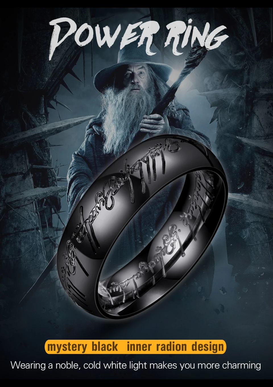 BEIER High Quality Gold Color Hobbit Gift Midi Ring Stainless Steel One Ring Of Power jewelry Ring Women and Men LR-R059