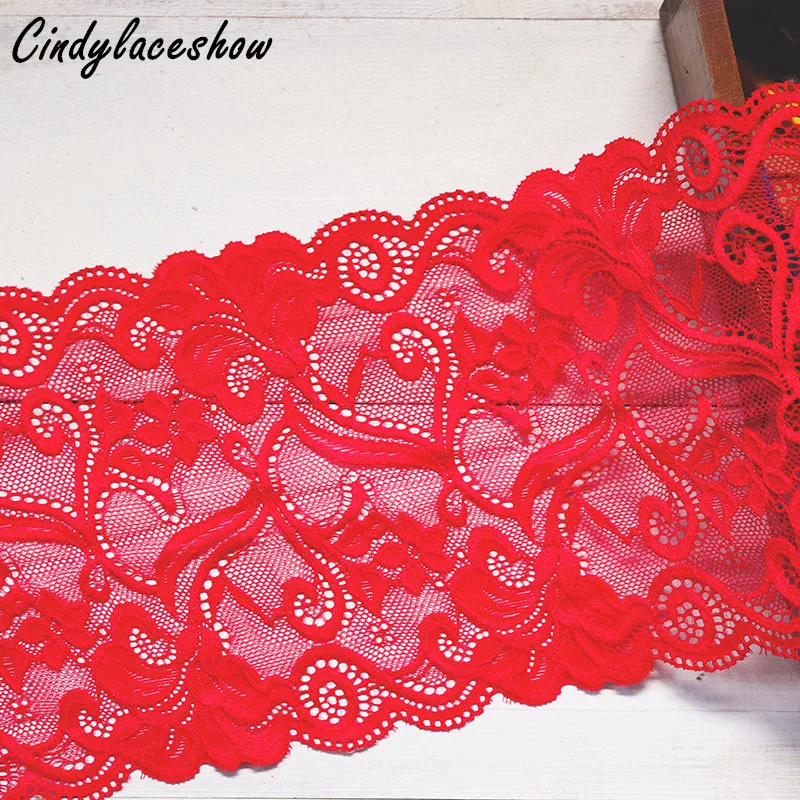 

2Yards 16cm Width Large Flower Elastic Lace Trim Clothing Accessories DIY Sewing Lace Applique Stretch Trimmings Lace Fabric Red