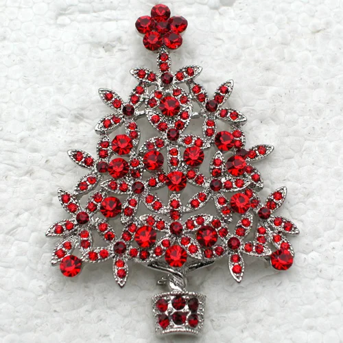 Red Rhinestone Christmas tree Pin brooches C428 C