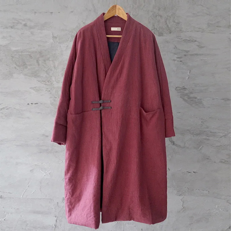 Dark Red SCUWLINEN зимние пальто женские винтажные однотонные с v-образным вырезом с длинным рукавом уплотненные теплые ватные куртки женские парки M18288 - Цвет: Dark Red