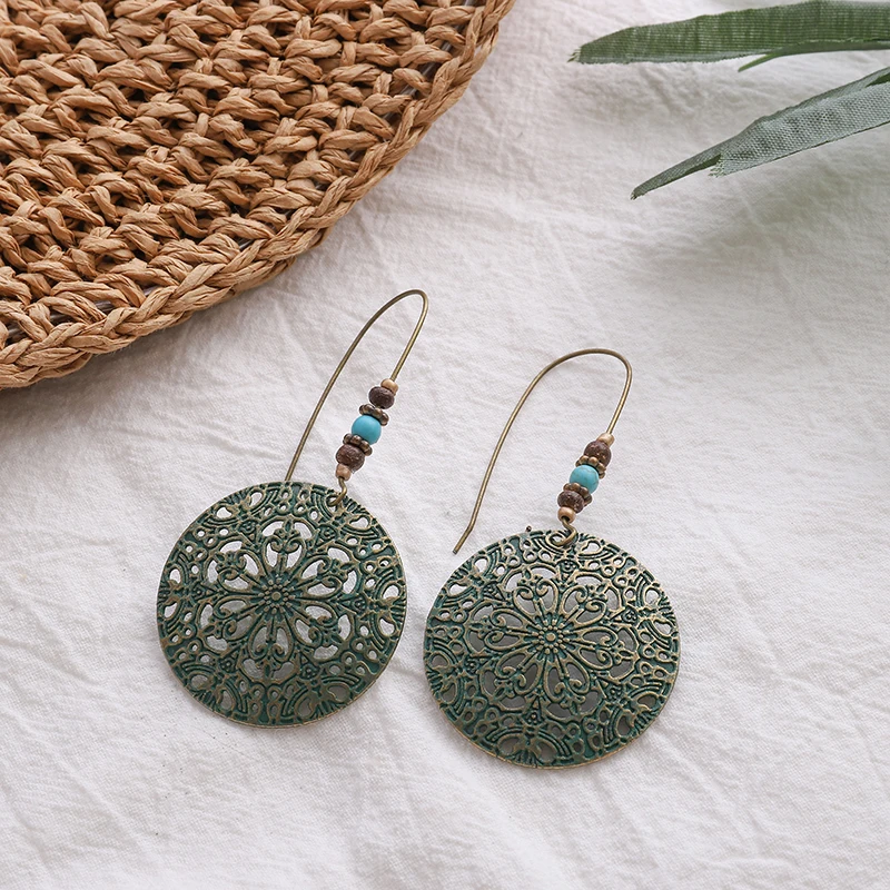 Винтажные этнические полые позолоченные серьги бронзовая фотография Женская