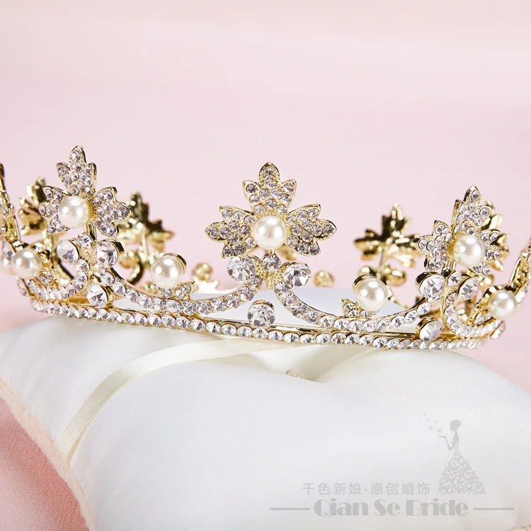 T3 роскошные золотые тиары большой кристалл Для женщин корона + серьги жемчужные