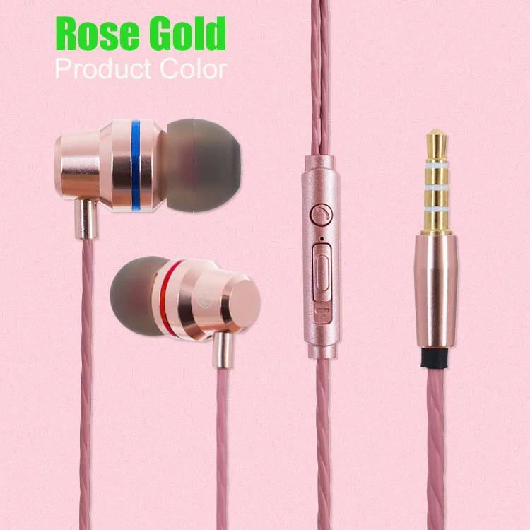 Rose Gold Hi-Res Аудио Проводные наушники гарнитура с микрофоном металлические наушники-вкладыши стерео Бас Звук с 3,5 мм разъем наушники kulakl k Ecouteur - Цвет: Rose Gold