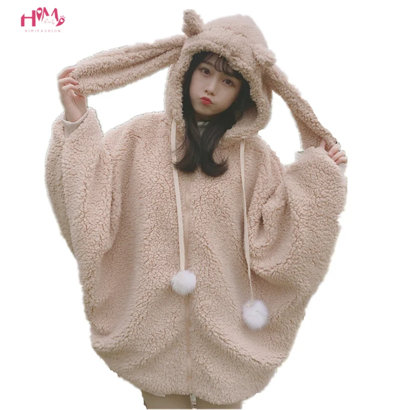 Зимнее женское утепленное пальто Kawaii с милым японским кроликом Лолита теплая