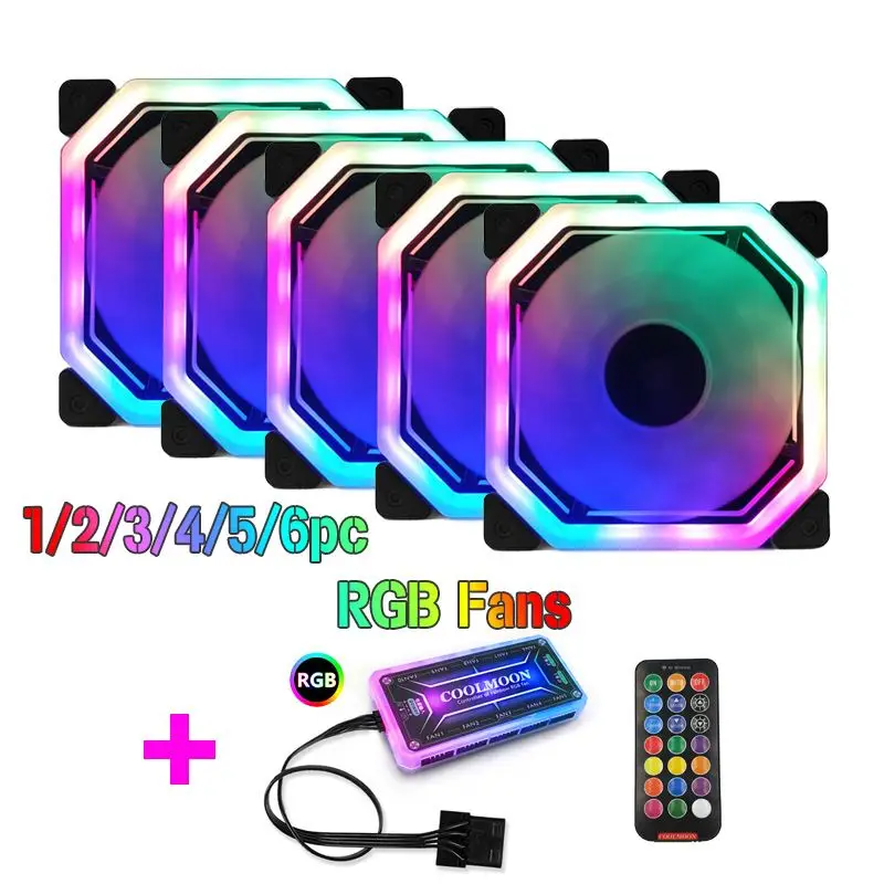 6 шт. чехол для компьютера охлаждающий вентилятор RGB регулируемый светодиодный 120 мм тихий ИК-пульт дистанционного управления охлаждающий RGB чехол для компьютера вентилятор