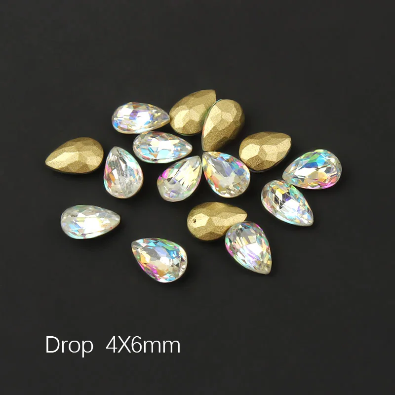 Drop 4x6mm 30/100 шт. Pointback Красочные AB ногтей Стразы для украшения для ногтей с украшением в виде кристаллов Стекло камень маникюра 3D блестящими стразами драгоценный камень - Цвет: Drop 4x6mm