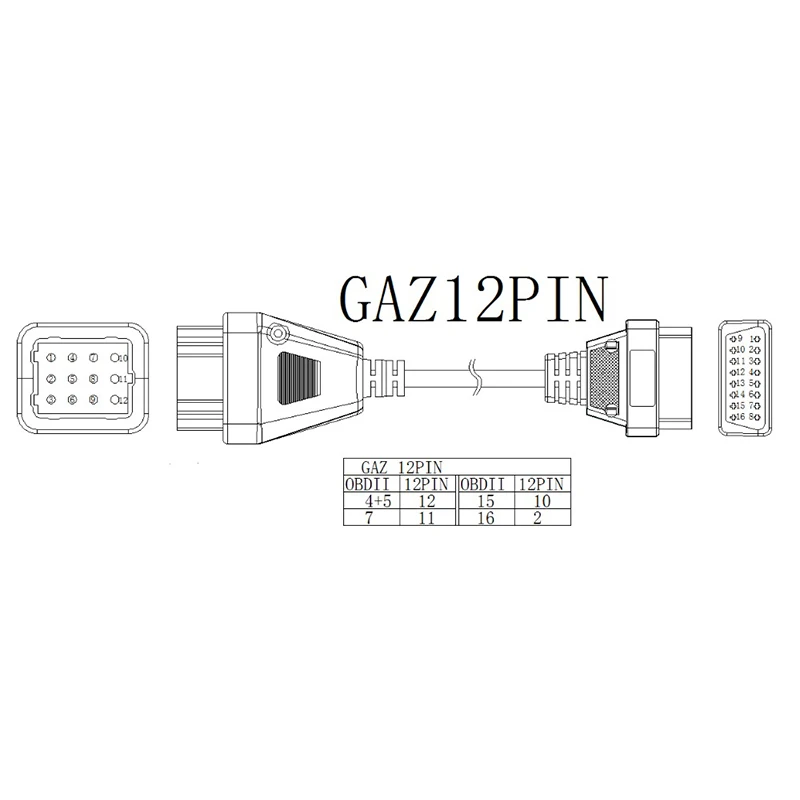 Газ 12Pin к OBD2 OBD 2 II 16Pin мужчин и женщин грузовик диагностический кабель может