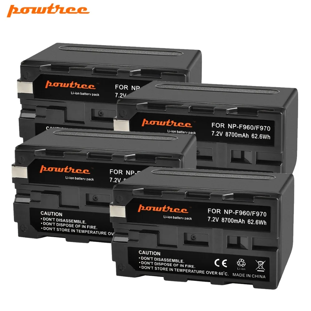 Powtree для Sony 4 шт. 7 2 в 8700 мАч NP F960 F970 аккумуляторная батарея Замена MC1500C 190P 198P F950 MC1000C