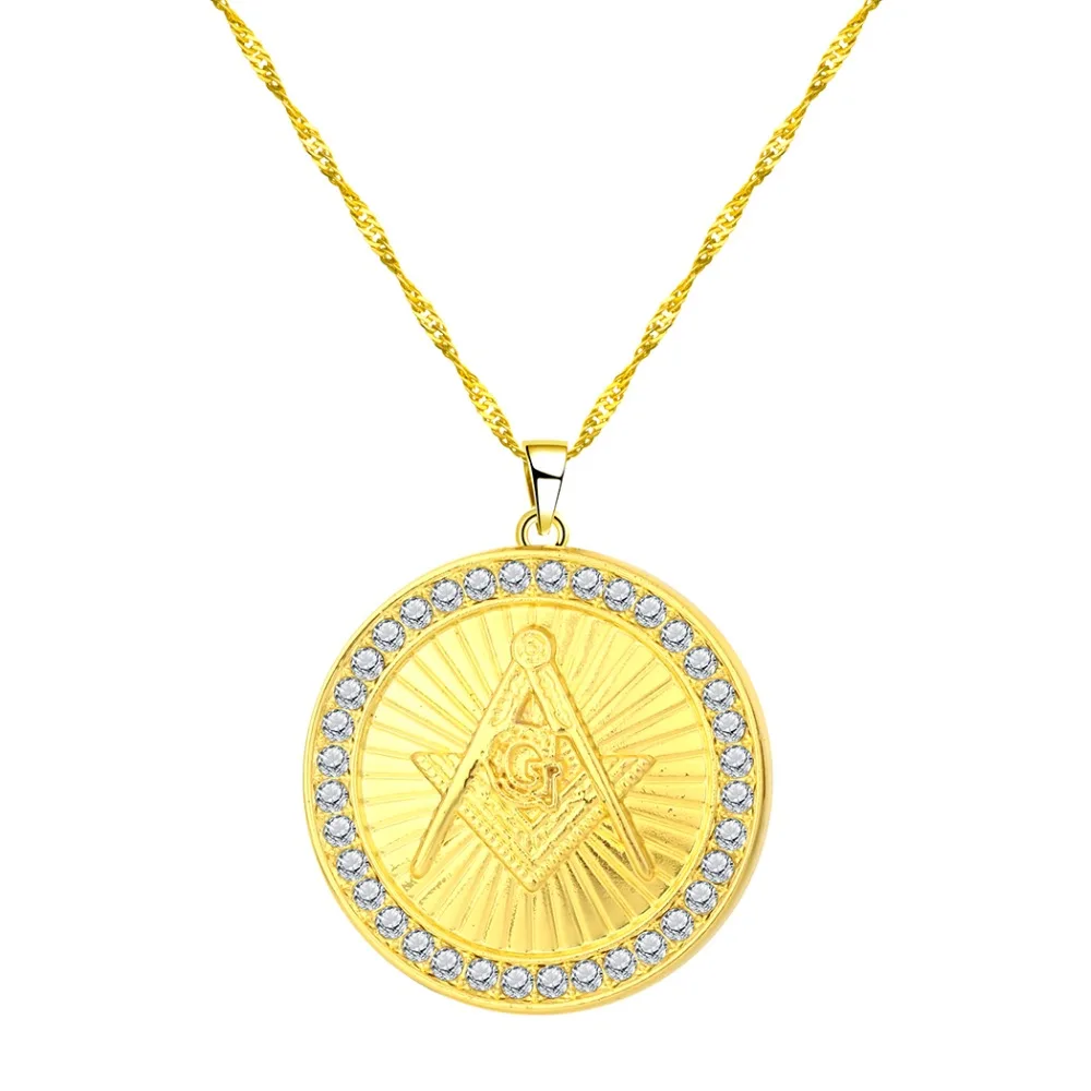 CHENGXUN в стиле хип-хоп золотого цвета, масонские Ожерелья С масоном, Bling Compass G, подвески, ювелирные изделия с кристаллами, масонские подарки в виде храма для мужчин и женщин