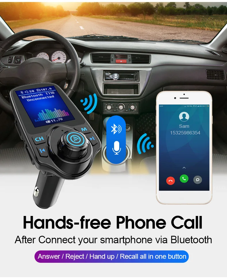 Автомобильный MP3-плеер, Bluetooth 5,0, fm-передатчик, u-диск, TF, aux, музыкальный плеер, USB, быстрое автомобильное зарядное устройство, произвольная игра, громкая связь, телефон