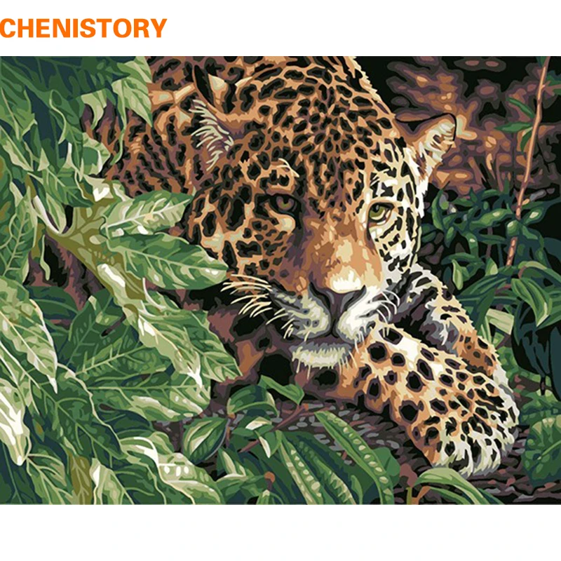 

CHENISTORY Animals Wall Art Pictures Painting By Numbers Hand Painted On Canvas Abstract Oil Painting Home Decor 40*50cm Leopard