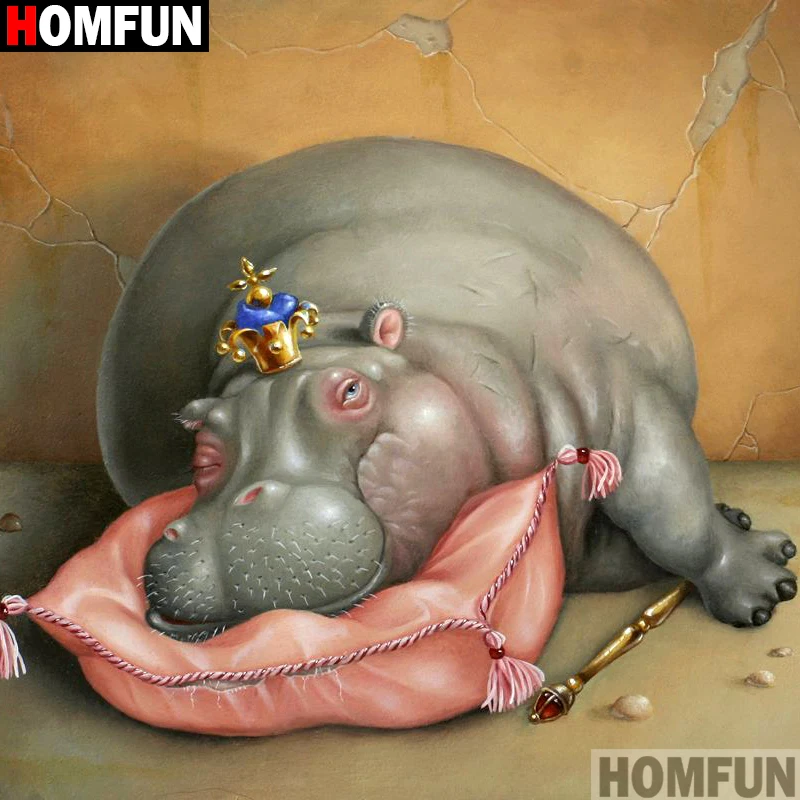 

Homfun Full Square/Round Drill 5D DIY Diamond Painting "Cartoon hippo" 3D Embroidery Cross Stitch Home Decor Gift A13291