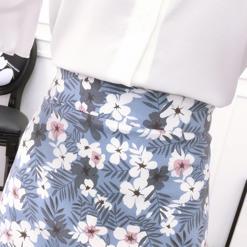 2018 летняя белая блузка с цветочным принтом и шифоновая сшитая юбка комплект