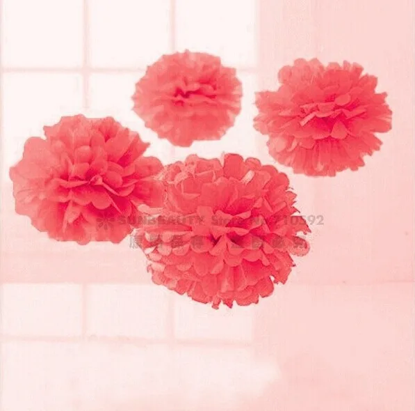 9pcs 15cm/20cm/25cm Red Coral Colors Mixed Size Tissue Paper Pom Poms Wedding Birthday Party Event Decoration Hanging Flowers | Дом и сад