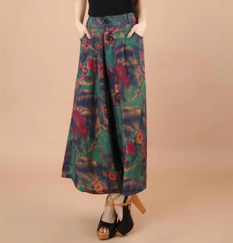 Женские широкие брюки с цветочным принтом 2016 летние повседневные штаны высокой