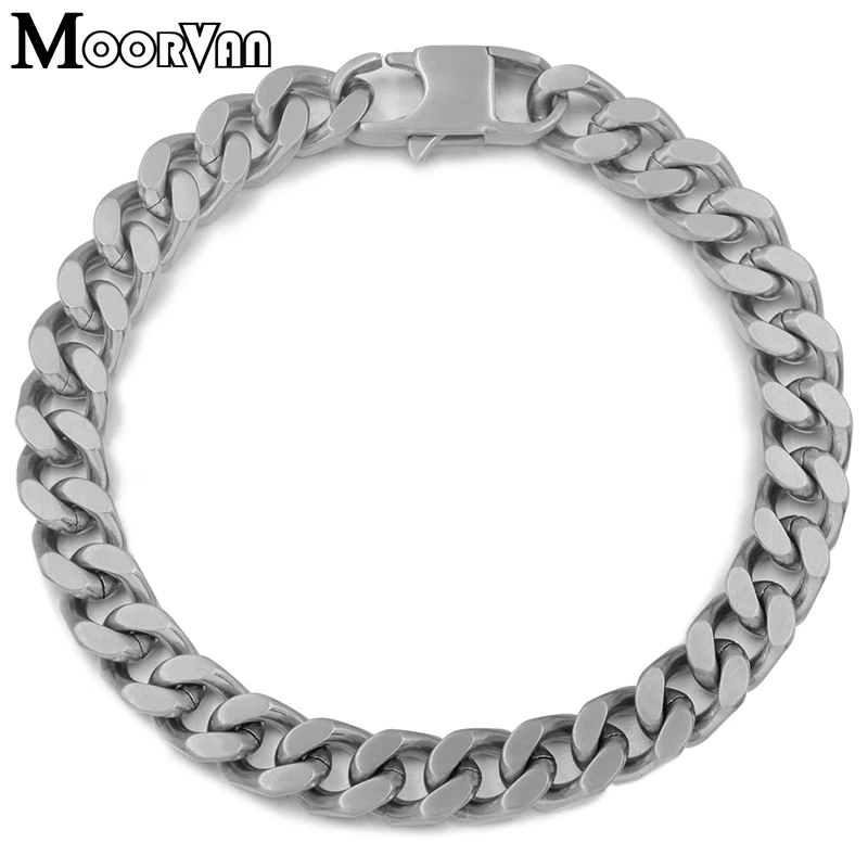 

Moorvan Мужская цепь панцирного плетения модный браслет серебряного цвета для вечеринки модная Матовая нержавеющая сталь 8 мм женские ювелирн...