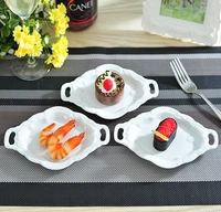 6 5 embossed ceramic double handles serving dish porcelain flat dinner plate dinnerware dishware for pie pudding and condiment