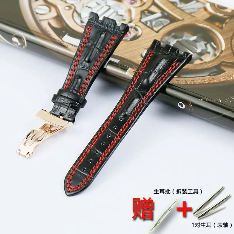 Rose gold buckle 28 мм мужской деловой высококачественный кожаный ремешок для AP Серии кожаный ремешок для женщин спортивный водостойкий ремешок бабочка пряжка аксессуары - Цвет ремешка: Rose gold buckle