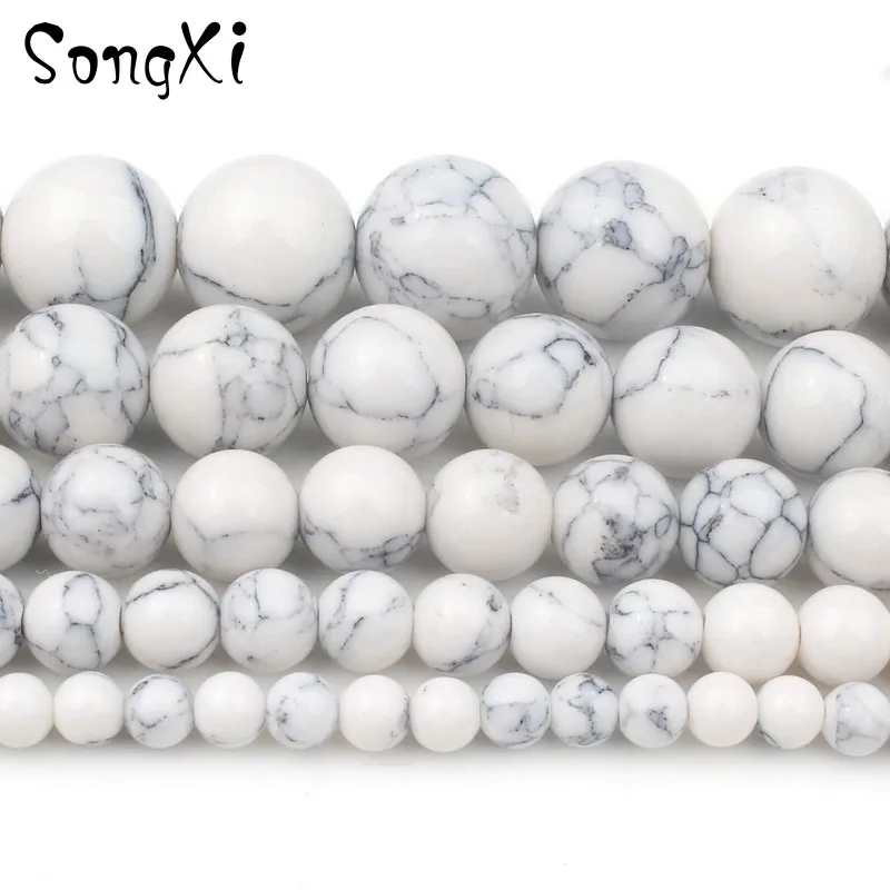 Оптовая продажа белых бирюзовых круглых бусин Howlite для самостоятельного