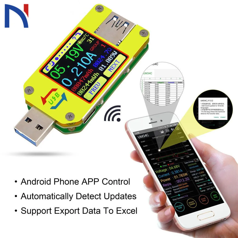 UM34 UM34C Вольтметр Амперметр Для APP USB 3 0 Type-C постоянного тока тестер сопротивления
