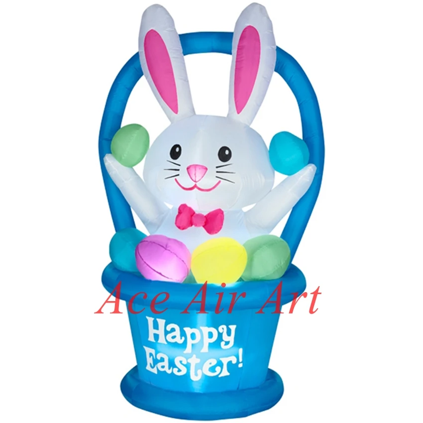 

outdoor funny inflatable little bunny in the backet with eggs for Easter Events